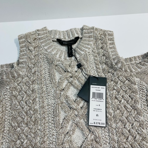 NWT BCBG MAXAZRIA  womens cold shoulder metallic silver sweater sz s champgn - Picture 8 of 16